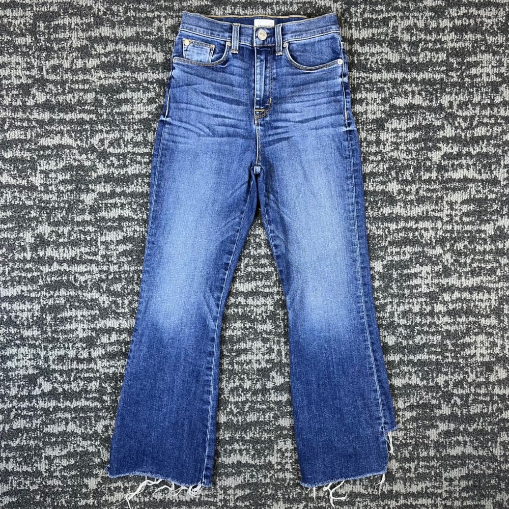 Hudson Jeans Womens 25 High Rise Flare Blue Two Tone Inset Raw Hem Denim